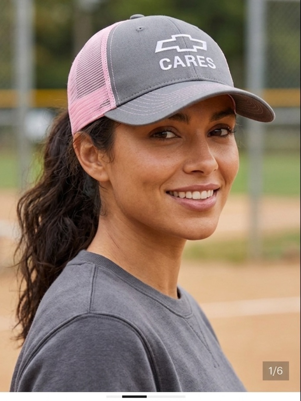 Chevrolet Cares Trucker Hat Port Authority Pink‎ Grey Mesh Snapback Baseball Cap
